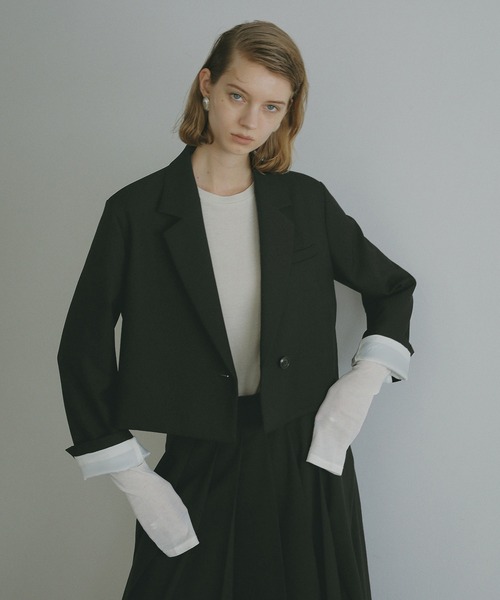 MANOF マノフ SHORT WIDE JACKET テーラードジャケット 黒 MANOF(マノフ)の「SHORT WIDE JACKET(テーラードジャケット