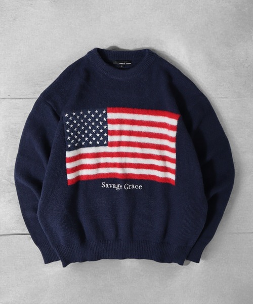 セール】Flag logo jacquard knit / フラッグロゴジャガードニット