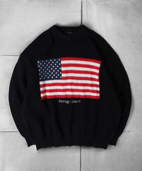セール】Flag logo jacquard knit / フラッグロゴジャガードニット