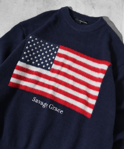Jungle Storm(ジャングルストーム)の「Flag logo jacquard knit / フラッグロゴジャガードニット unisex(ニット/セーター・メンズ・ブラック/オフホワイト/ネイビー/ネイビー系/ブラック系・M/L)」の8枚目の写真