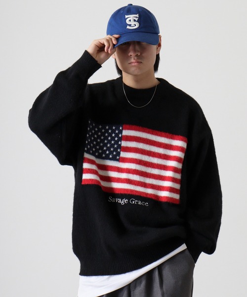 Jungle Storm(ジャングルストーム)の「Flag logo jacquard knit / フラッグロゴジャガードニット unisex(ニット/セーター・メンズ・ブラック/オフホワイト/ネイビー/ネイビー系/ブラック系・M/L)」の12枚目の写真