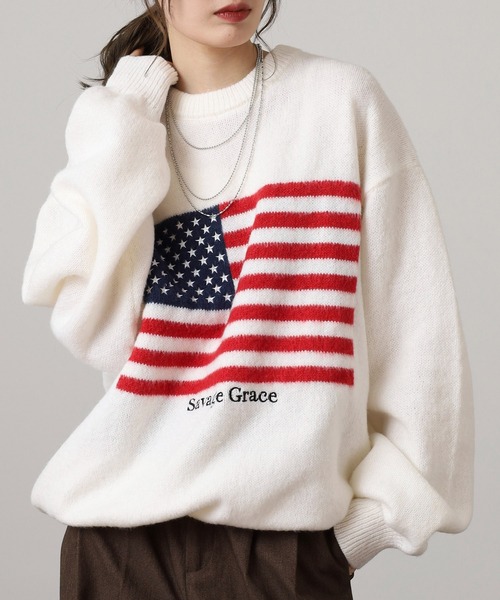 Jungle Storm(ジャングルストーム)の「Flag logo jacquard knit / フラッグロゴジャガードニット unisex(ニット/セーター・メンズ・ブラック/オフホワイト/ネイビー/ネイビー系/ブラック系・M/L)」の16枚目の写真