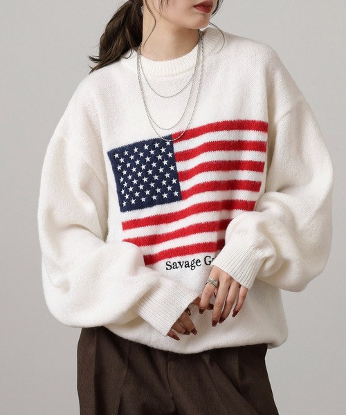 セール】Flag logo jacquard knit / フラッグロゴジャガードニット