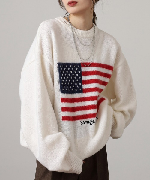 Jungle Storm(ジャングルストーム)の「Flag logo jacquard knit / フラッグロゴジャガードニット unisex(ニット/セーター・メンズ・ブラック/オフホワイト/ネイビー/ネイビー系/ブラック系・M/L)」の15枚目の写真