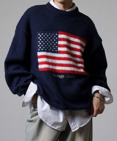 Jungle Storm(ジャングルストーム)の「Flag logo jacquard knit / フラッグロゴジャガードニット unisex(ニット/セーター・メンズ・ブラック/オフホワイト/ネイビー/ネイビー系/ブラック系・M/L)」の19枚目の写真