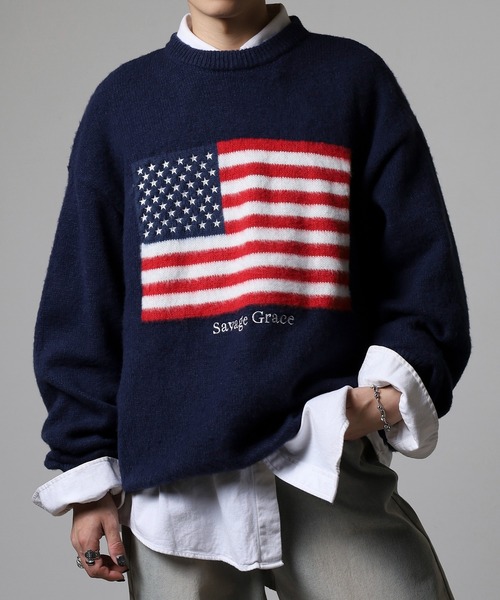 Jungle Storm(ジャングルストーム)の「Flag logo jacquard knit / フラッグロゴジャガードニット unisex(ニット/セーター・メンズ・ブラック/オフホワイト/ネイビー/ネイビー系/ブラック系・M/L)」の20枚目の写真
