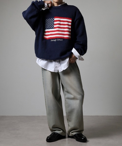 Jungle Storm(ジャングルストーム)の「Flag logo jacquard knit / フラッグロゴジャガードニット unisex(ニット/セーター・メンズ・ブラック/オフホワイト/ネイビー/ネイビー系/ブラック系・M/L)」の22枚目の写真
