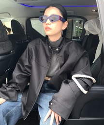 LONSLANジャケット ライダース レザーライクジャケット LONSLAN（ロンスラン）の「ワイドスリーブ マットレザーライク