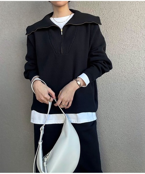 オーバーカラーハーフジップニットプルオーバー Emma Taylor