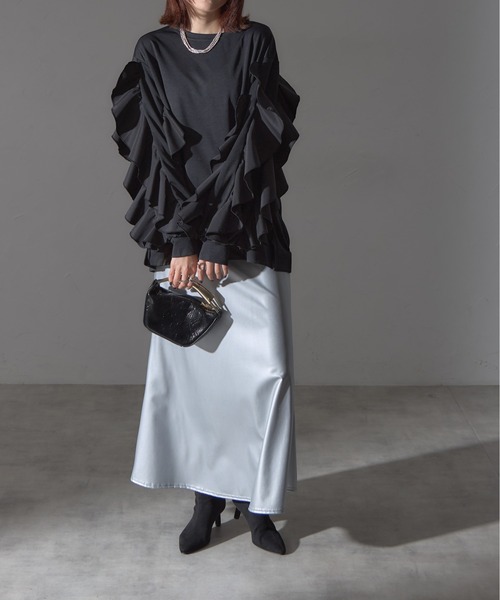 each（イーチ）の「フラワーフリルスリーブミディプルオーバー（Tシャツ/カットソー・レディース・グレー/ブラック/ライトピンク・FREE）」の9枚目の写真