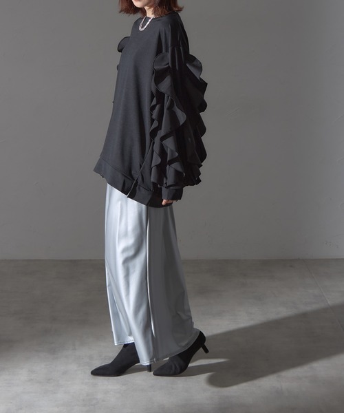 each（イーチ）の「フラワーフリルスリーブミディプルオーバー（Tシャツ/カットソー・レディース・グレー/ブラック/ライトピンク・FREE）」の7枚目の写真