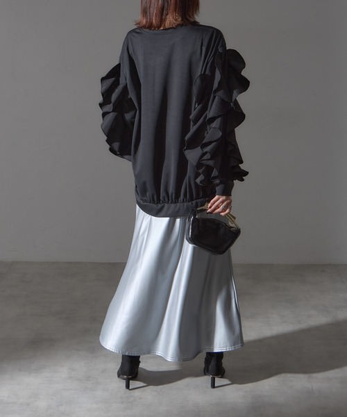 each（イーチ）の「フラワーフリルスリーブミディプルオーバー（Tシャツ/カットソー・レディース・グレー/ブラック/ライトピンク・FREE）」の8枚目の写真