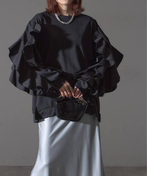 each（イーチ）の「フラワーフリルスリーブミディプルオーバー（Tシャツ/カットソー・レディース・グレー/ブラック/ライトピンク・FREE）」の11枚目の写真