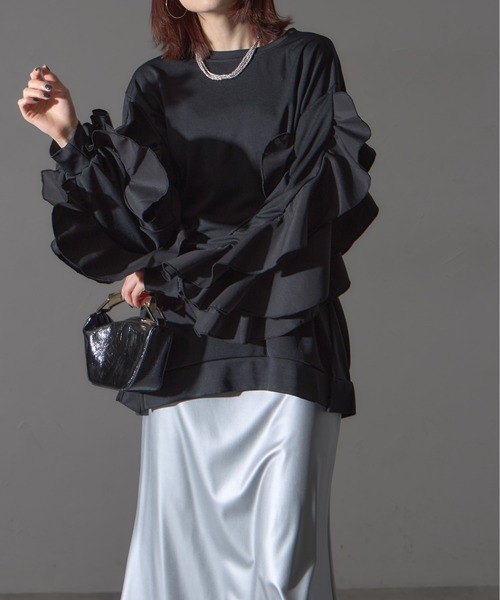 each（イーチ）の「フラワーフリルスリーブミディプルオーバー（Tシャツ/カットソー・レディース・グレー/ブラック/ライトピンク・FREE）」の14枚目の写真