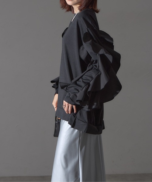 each（イーチ）の「フラワーフリルスリーブミディプルオーバー（Tシャツ/カットソー・レディース・グレー/ブラック/ライトピンク・FREE）」の12枚目の写真