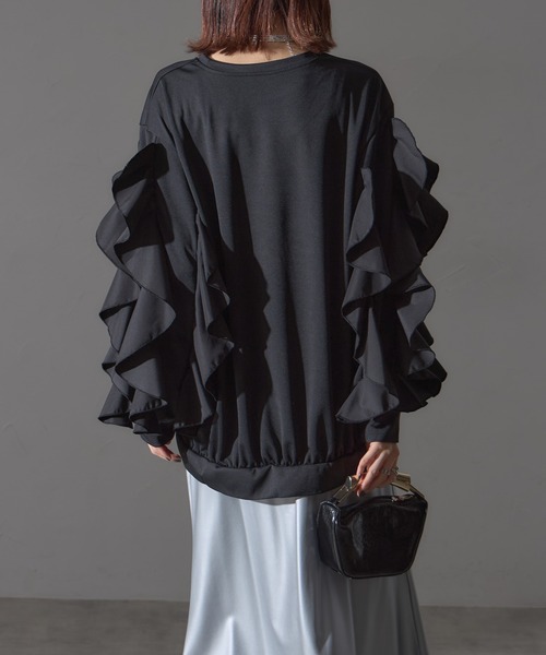 each（イーチ）の「フラワーフリルスリーブミディプルオーバー（Tシャツ/カットソー・レディース・グレー/ブラック/ライトピンク・FREE）」の13枚目の写真