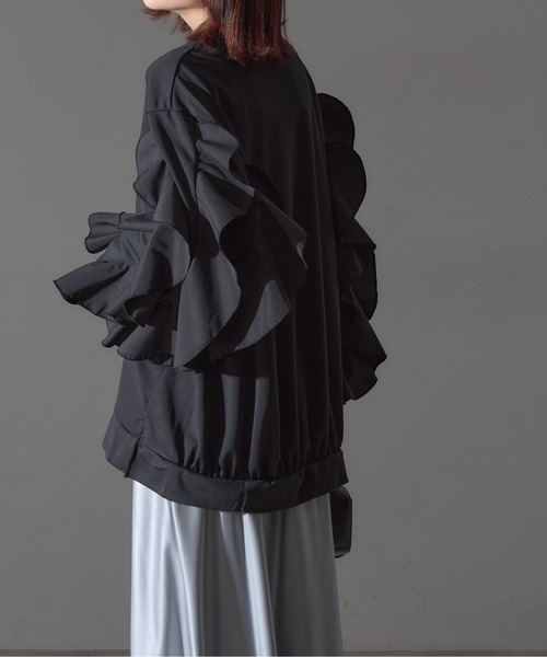 each（イーチ）の「フラワーフリルスリーブミディプルオーバー（Tシャツ/カットソー・レディース・グレー/ブラック/ライトピンク・FREE）」の15枚目の写真