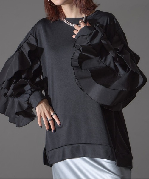 each（イーチ）の「フラワーフリルスリーブミディプルオーバー（Tシャツ/カットソー・レディース・グレー/ブラック/ライトピンク・FREE）」の10枚目の写真