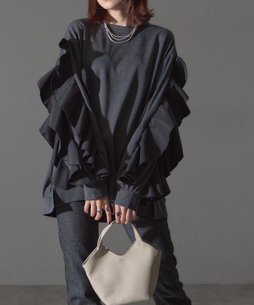 each（イーチ）の「フラワーフリルスリーブミディプルオーバー（Tシャツ/カットソー・レディース・グレー/ブラック/ライトピンク・FREE）」の18枚目の写真