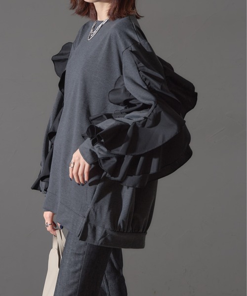 each（イーチ）の「フラワーフリルスリーブミディプルオーバー（Tシャツ/カットソー・レディース・グレー/ブラック/ライトピンク・FREE）」の19枚目の写真