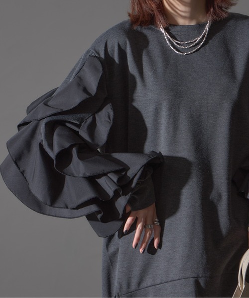 each（イーチ）の「フラワーフリルスリーブミディプルオーバー（Tシャツ/カットソー・レディース・グレー/ブラック/ライトピンク・FREE）」の17枚目の写真