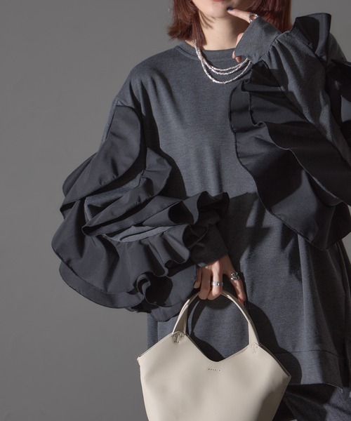 each（イーチ）の「フラワーフリルスリーブミディプルオーバー（Tシャツ/カットソー・レディース・グレー/ブラック/ライトピンク・FREE）」の16枚目の写真