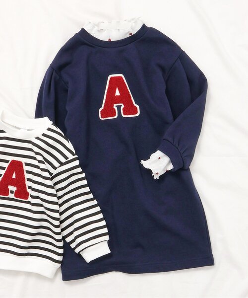 apres les cours（アプレレクール）の「【リンク】アルファベットレイヤードワンピース（ワンピース・キッズ・ネイビー/アイボリー・90/100/110/120/80/130/140）」の2枚目の写真