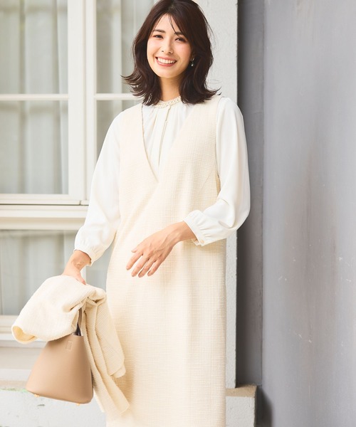 CROSS FUNCTION(クロスファンクション)の「《洗える・ストレッチ・シワになりにくい》正解 ツイードVネックジャンスカ【CF/クロスファンクション】(ジャンパースカート・レディース・アイボリー/ブラック・M/L/LL)」の16枚目の写真