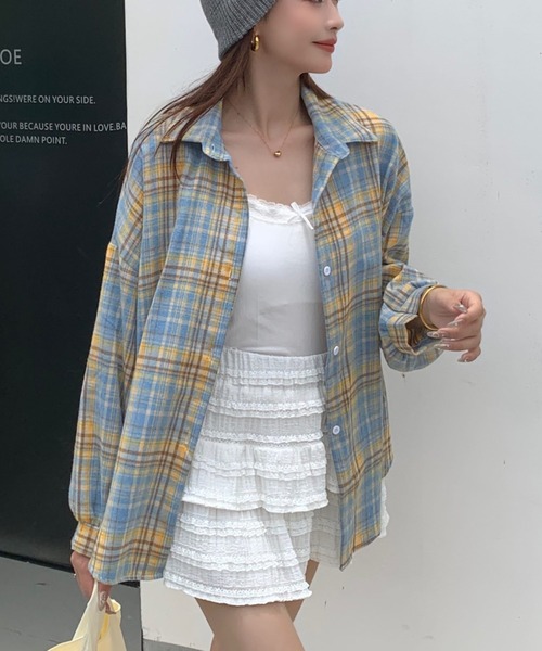 Per sist ence(パーシエンス)の「ビッグシルエットチェックシャツ(シャツ/ブラウス・レディース・ライトブルー/ネイビー/レッド・FREE)」の6枚目の写真