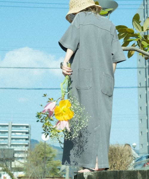 【美品】 ユニバーサルオーバーオールとAMERIの別注ワンピース UNIVERSAL OVERALL/ユニバーサルオーバーオール] 別注 異素材