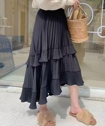 プリーツフリルヘムロングスカート