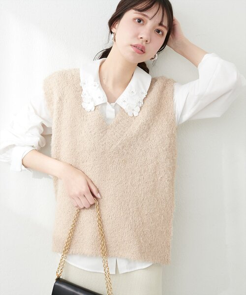 テディヤーンミドル丈ニットベスト（ニット/セーター）｜natural couture（ナチュラルクチュール）