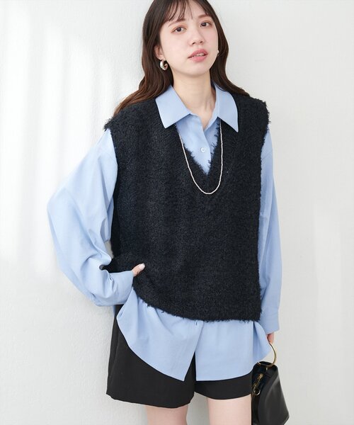 natural couture（ナチュラルクチュール）の「テディヤーンミドル丈ニットベスト（ニット/セーター・レディース・オフホワイト/ブラック/モカ・FREE）」の13枚目の写真