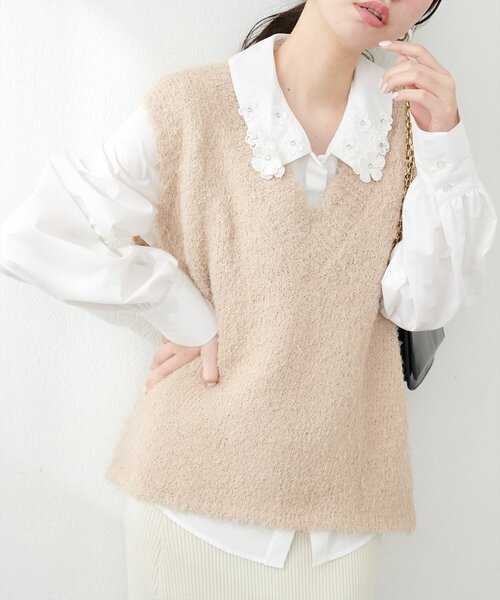 natural couture（ナチュラルクチュール）の「テディヤーンミドル丈ニットベスト（ニット/セーター・レディース・オフホワイト/ブラック/モカ・FREE）」の18枚目の写真