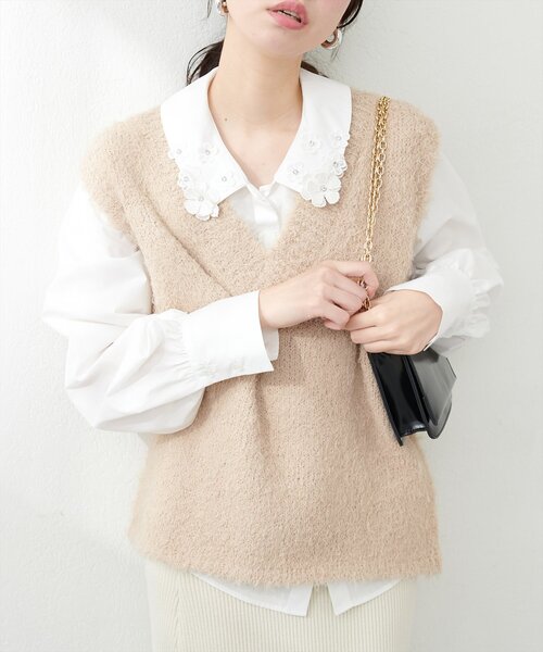 natural couture（ナチュラルクチュール）の「テディヤーンミドル丈ニットベスト（ニット/セーター・レディース・オフホワイト/ブラック/モカ・FREE）」の19枚目の写真