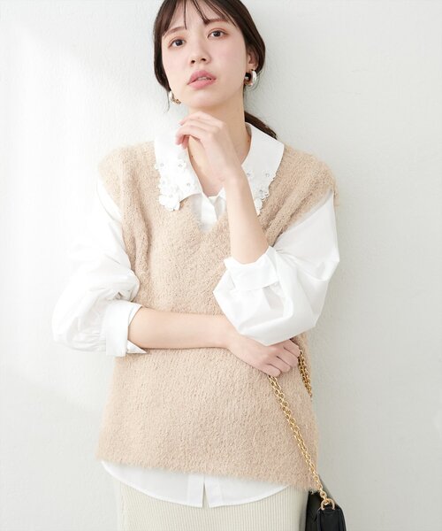 natural couture（ナチュラルクチュール）の「テディヤーンミドル丈ニットベスト（ニット/セーター・レディース・オフホワイト/ブラック/モカ・FREE）」の20枚目の写真