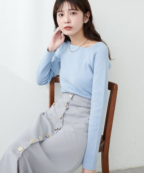 natural couture(ナチュラルクチュール)の「スクエアネックリブプルオーバー(ニット/セーター・レディース・モカ/ブラック/サックスブルー/オフホワイト/グレイッシュベージュ・FREE)」の20枚目の写真