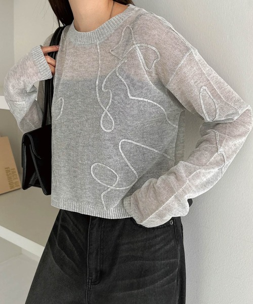 andme(アンドミー)の「ニュアンスウェーブ刺繍シアーニットトップス(ニット/セーター・レディース・グレー/ブルー/ブラック/アイボリー・M)」の15枚目の写真