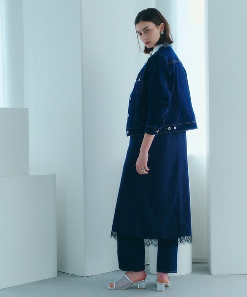 YECCA VECCA（イェッカヴェッカ）の「ノーカラーストレッチGジャン（デニムジャケット・レディース・インディゴブルー/ダークインディゴブルー・FREE）」の14枚目の写真