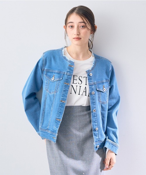 YECCA VECCA（イェッカヴェッカ）の「ノーカラーストレッチGジャン（デニムジャケット・レディース・インディゴブルー/ダークインディゴブルー・FREE）」の16枚目の写真