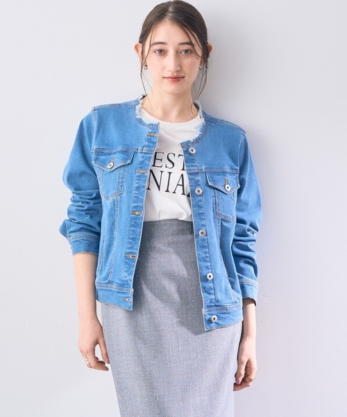 YECCA VECCA（イェッカヴェッカ）の「ノーカラーストレッチGジャン（デニムジャケット・レディース・インディゴブルー/ダークインディゴブルー・FREE）」の18枚目の写真