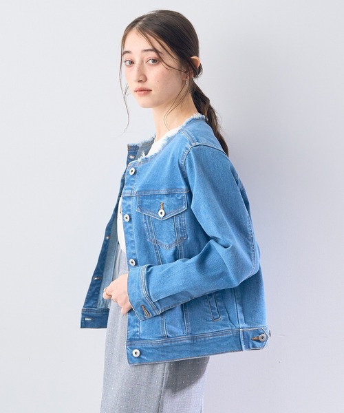 YECCA VECCA（イェッカヴェッカ）の「ノーカラーストレッチGジャン（デニムジャケット・レディース・インディゴブルー/ダークインディゴブルー・FREE）」の19枚目の写真