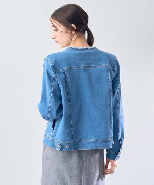 YECCA VECCA（イェッカヴェッカ）の「ノーカラーストレッチGジャン（デニムジャケット・レディース・インディゴブルー/ダークインディゴブルー・FREE）」の20枚目の写真