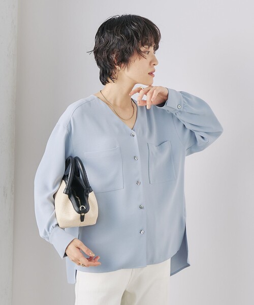 ノーブル とろみシーズンレスブラウス ジョーゼット 白 ゆったりめ