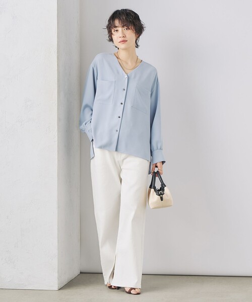 NOLLEY’S(ノーリーズ)の「《セットアップ対応》ニュアンスジョーゼットVネックブラウス(シャツ/ブラウス・レディース・ネイビー/オフホワイト/サックスブルー・38)」の19枚目の写真