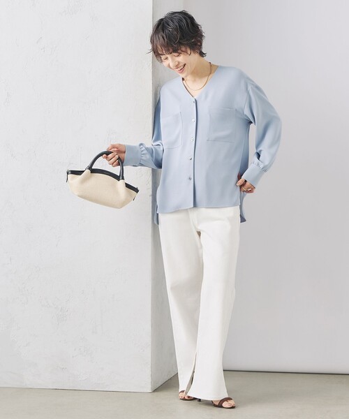 NOLLEY’S(ノーリーズ)の「《セットアップ対応》ニュアンスジョーゼットVネックブラウス(シャツ/ブラウス・レディース・ネイビー/オフホワイト/サックスブルー・38)」の20枚目の写真