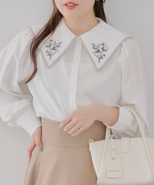 Another Branch olive des olive(アナザーブランチオリーブデオリーブ)の「配色パイピング衿刺繍レトロブラウス(シャツ/ブラウス・レディース・ネイビー/オフホワイト/ミント・FREE)」の2枚目の写真