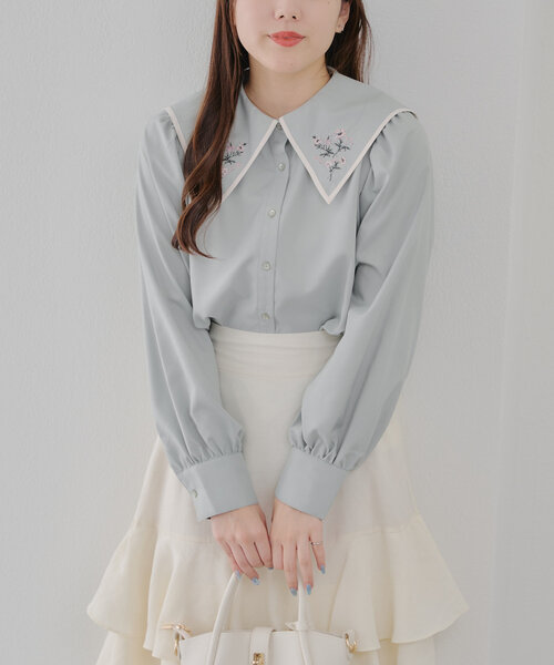 Another Branch olive des olive(アナザーブランチオリーブデオリーブ)の「配色パイピング衿刺繍レトロブラウス(シャツ/ブラウス・レディース・ネイビー/オフホワイト/ミント・FREE)」の3枚目の写真