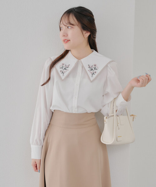 Another Branch olive des olive(アナザーブランチオリーブデオリーブ)の「配色パイピング衿刺繍レトロブラウス(シャツ/ブラウス・レディース・ネイビー/オフホワイト/ミント・FREE)」の4枚目の写真