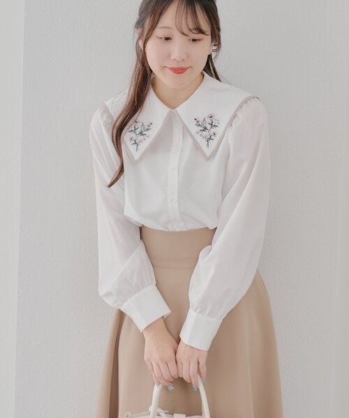 Another Branch olive des olive(アナザーブランチオリーブデオリーブ)の「配色パイピング衿刺繍レトロブラウス(シャツ/ブラウス・レディース・ネイビー/オフホワイト/ミント・FREE)」の6枚目の写真